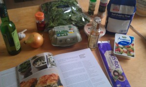 Ingredients for spinach and feta filo pe